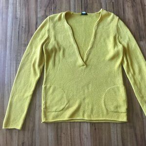 J Crew Chunky Knit Sweater Plunging V Neck Pockets Mustard Yellow Womens Medium